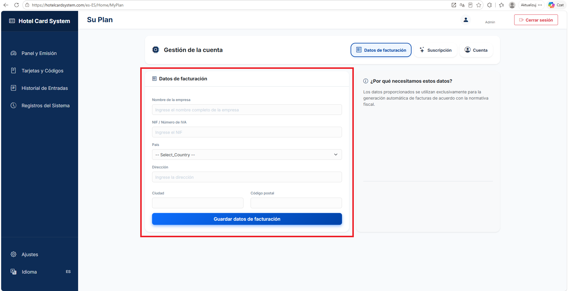 Detalles de facturación - Haga clic para ampliar