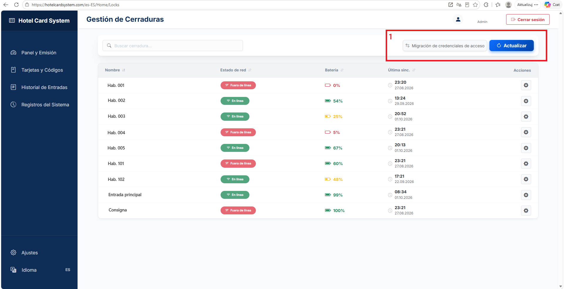 Lista de Gestión de Cerraduras - Haga clic para ampliar