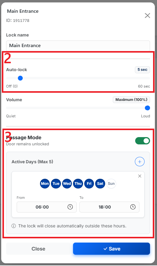 Lock Settings Modal - Click to enlarge
